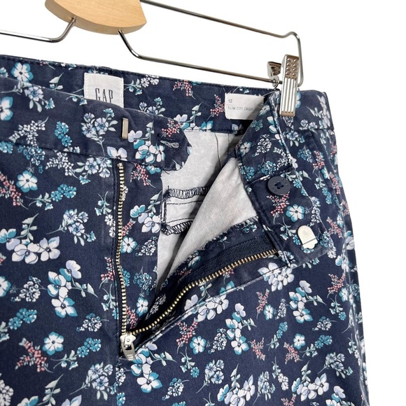 GAP Slim City Crop Twill Navy Blue Ditsy Floral Print Pants - Picture 9 of 11